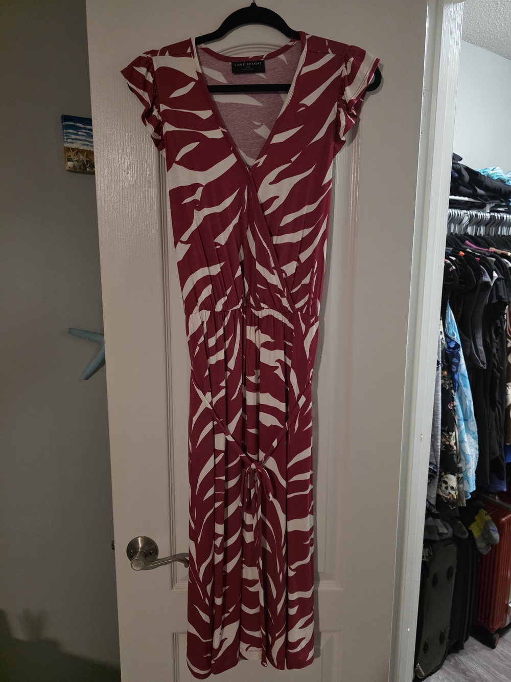 Lane Bryant Red and White Printed Wrap-Style Maxi Dress Size 14/16